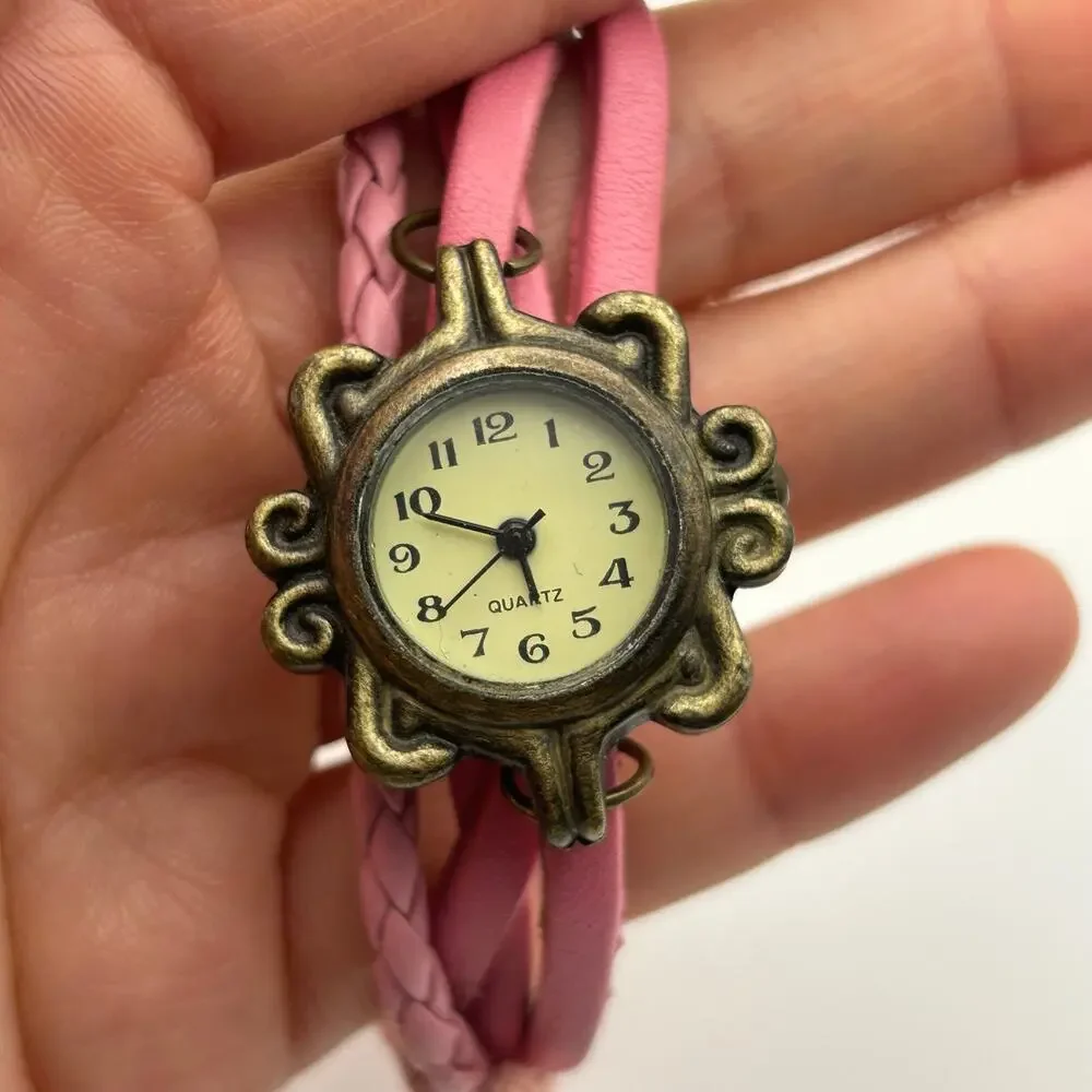 Boho Women's Analog Watch Bracelet Pink Snap Band Working New Battery